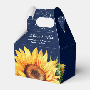 Rustikales Navy Blue Burlap Sonnenblume Blütenmono Geschenkschachtel
