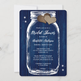 Rustikales Navy Blue Mason Jar Wood Brautparty Einladung