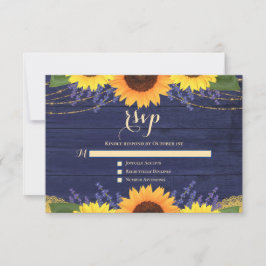 Rustikales Navy Blue Sunflower Lavender Wedding RS RSVP Karte