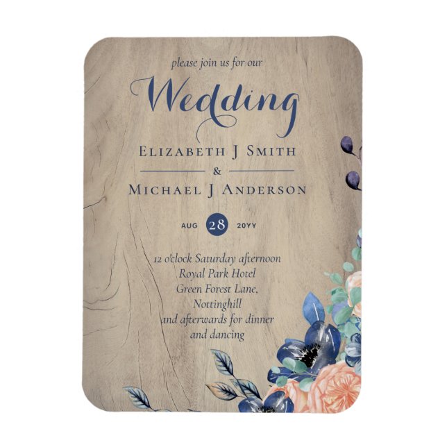 Rustikales Navy Blue und Orange Wedland Woodland Magnet (Vertikal)