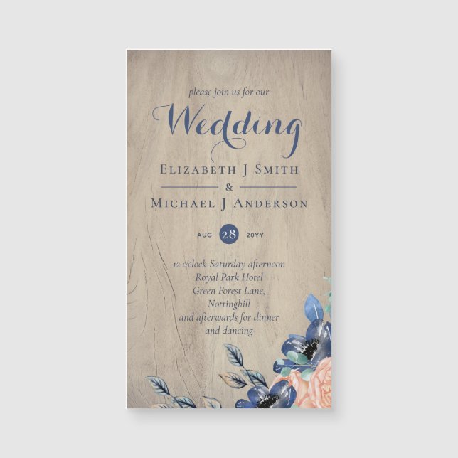 Rustikales Navy Blue und Orange Wedland Woodland Magnetkarte (Vorderseite)