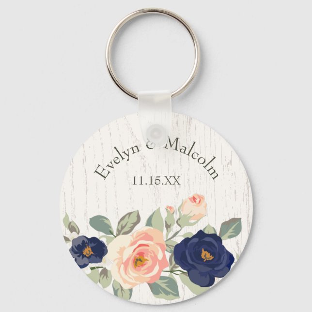 Rustikales Navy Blue und Peach Floral Schlüsselanhänger (Vorderseite)