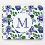 Rustikales Navy Blue Watercolor Floral Monogram Mousepad<br><div class="desc">Stilvolle Rustikale Navy Blue Watercolor Blume Muster Monogram Mouse Pad</div>
