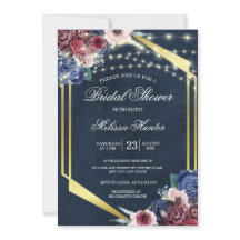 Rustikales Navy Blue Wood String Light Brautparty