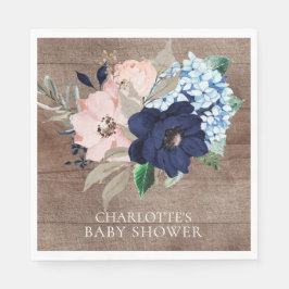 Rustikales Navy & Blush Blumenduschpapier Napkins Serviette