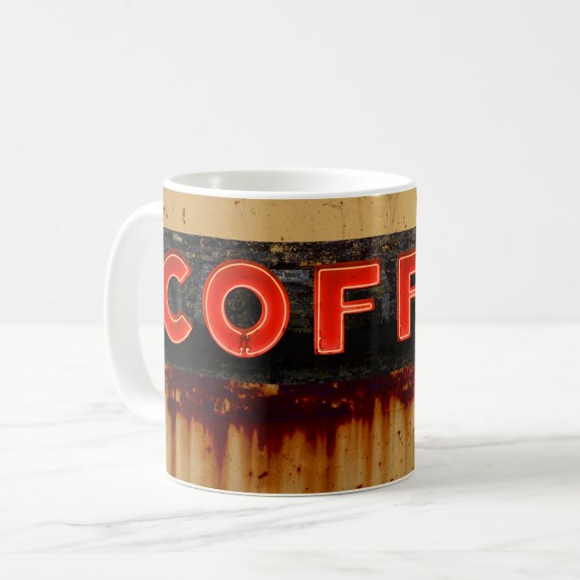 Rustikales Neon-Coffeeschild Kaffeetasse (Vorderseite Links)