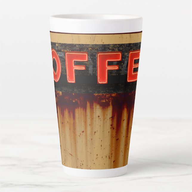 Rustikales Neon-Coffeeschild Milchtasse (Vorderseite)