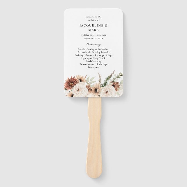 Rustikales neutrales Boho-Floral-Hochzeitsprogramm Fächer (Vorderseite)