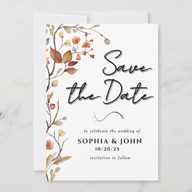 Rustikales neutrales botanisches Elegant Save The Date (Vorderseite)