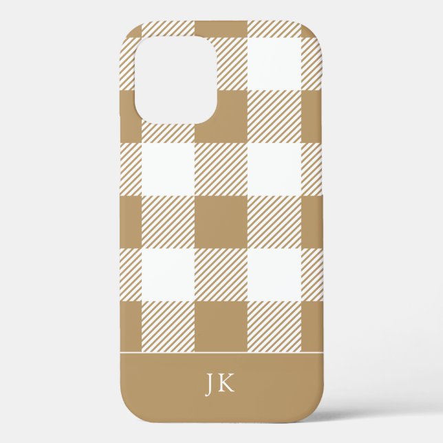 Rustikales neutrales Kariertes Muster Monogramm Case-Mate iPhone Hülle (Rückseite)