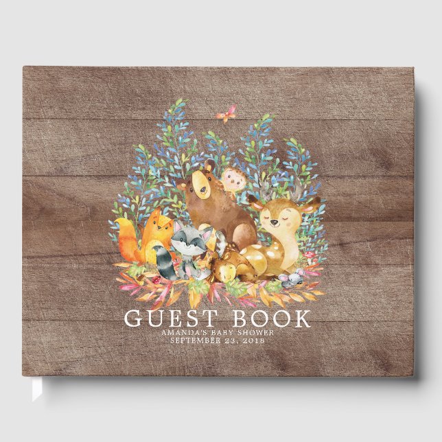Rustikales neutrales Woodland Baby Shower Gästebuc Gästebuch (Vorderseite)
