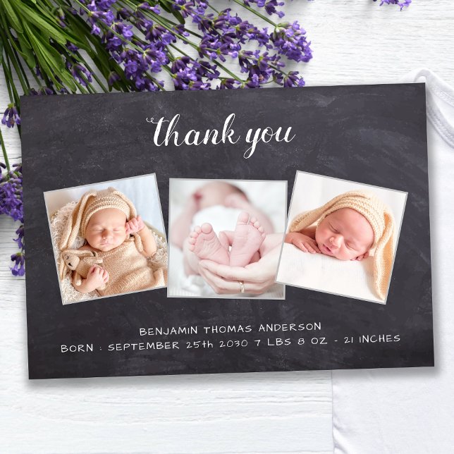 Rustikales New Baby Chalkboard 3 Foto Babydusche Dankeskarte (Von Creator hochgeladen)