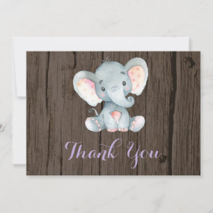 Rustikales Niedlich Elephant Baby Girl Lila und gr Dankeskarte
