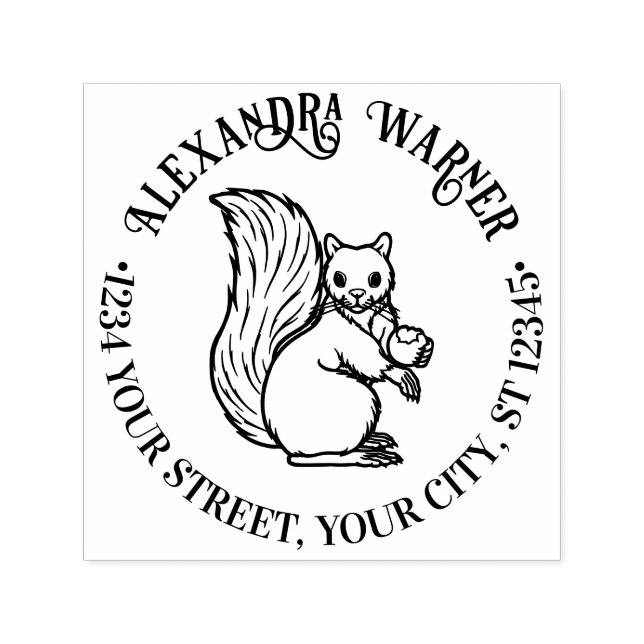 Rustikales Niedliches Eichhörnchen mit Nut Name Rü Permastempel (Design)