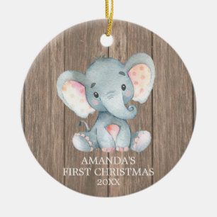 Rustikales Niedliches Elefant Baby Erstes Weihnach Keramik Ornament