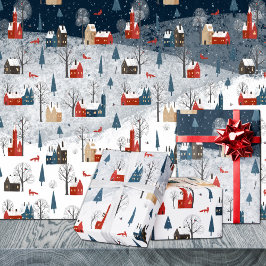 Rustikales Nordic Winter Mountain Village Red Fox Geschenkpapier