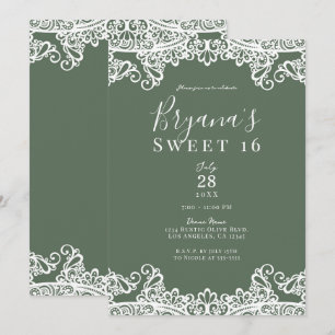 Rustikales Olive & White Lace Elegant Sweet 16 Par Einladung