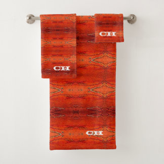 Rustikales Orange Aztec Streifen Muster Monogramm Badhandtuch Set