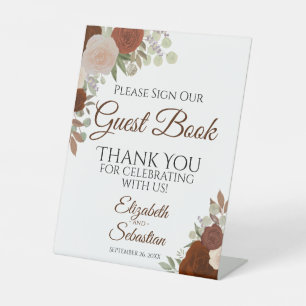 Rustikales Orange Floral Bitte unterschreiben Sie  Sockelschild