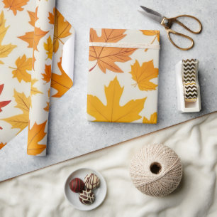 Rustikales, orangefarbenes Ahornmuster Blätter Mus Geschenkpapier