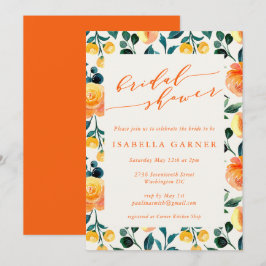 Rustikales Orangefarbenes botanisches Brautparty Einladung