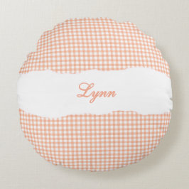 Rustikales orangefarbenes Gingham mit personalisie Rundes Kissen