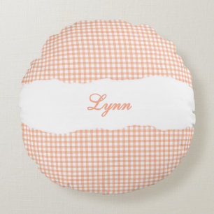 Rustikales orangefarbenes Gingham mit personalisie Rundes Kissen
