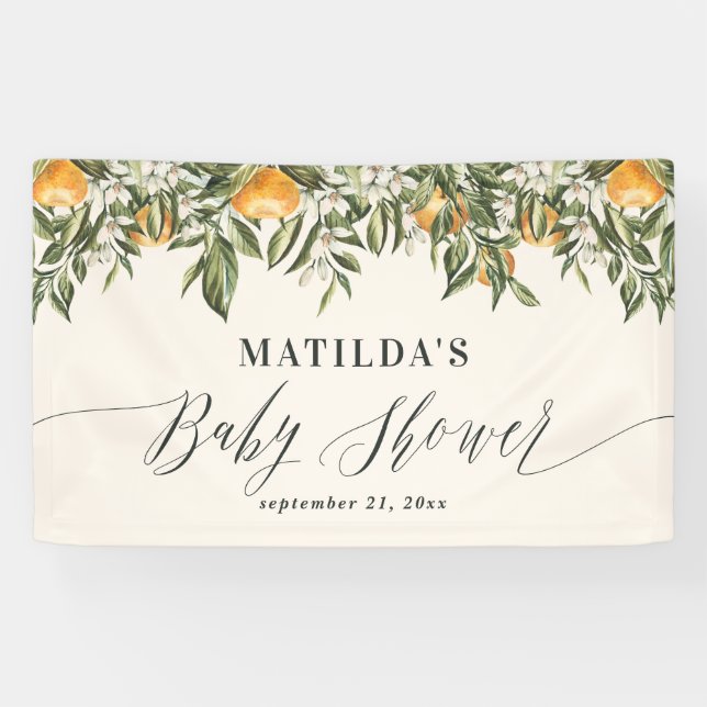 Rustikales Orangenzitrus botanisches Babydusche Pa Banner (Horizontal)