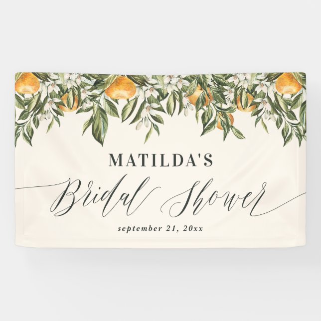 Rustikales Orangenzitrus botanisches Brautparty Pa Banner (Horizontal)