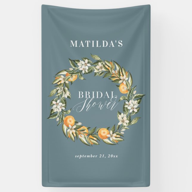 Rustikales Orangenzitrus botanisches Brautparty Pa Banner (Vertikal)