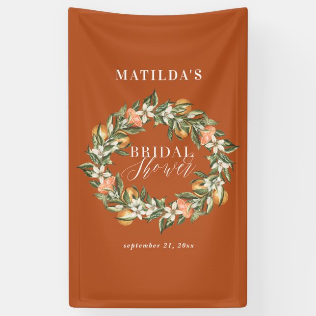 Rustikales Orangenzitrus botanisches Brautparty Pa Banner (Vertikal)
