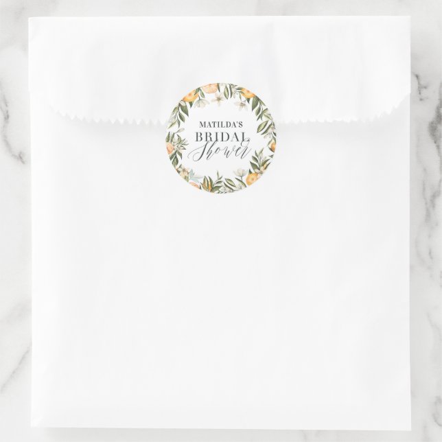 Rustikales Orangenzitrus botanisches Brautparty Pa Runder Aufkleber (Tasche)