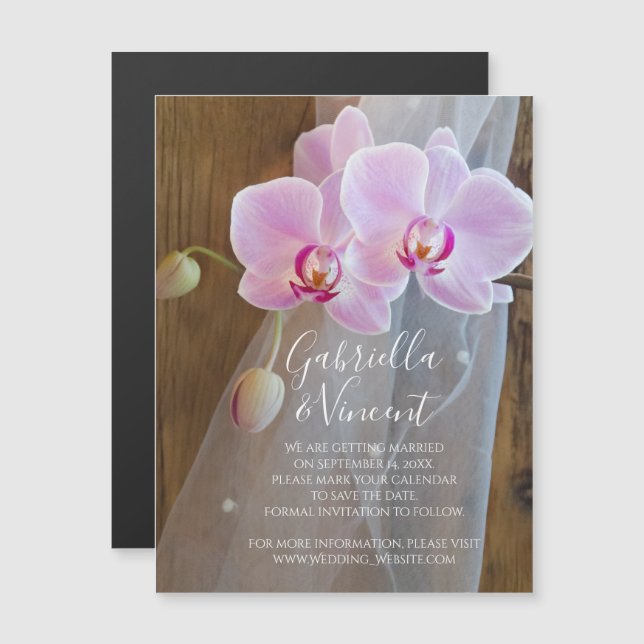 Rustikales Orchid-Elegance Wedding Save the Date Magneteinladung (Vorne/Hinten)
