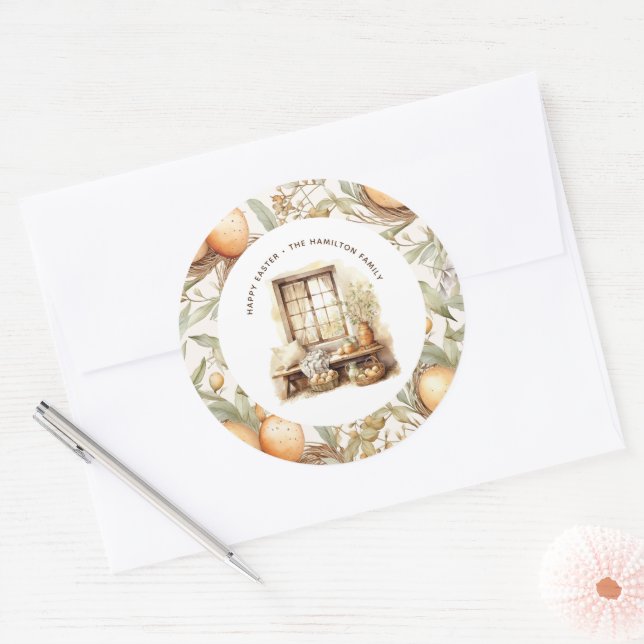 Rustikales Ostern Beige Personalisiert Runder Aufkleber (Umschlag)