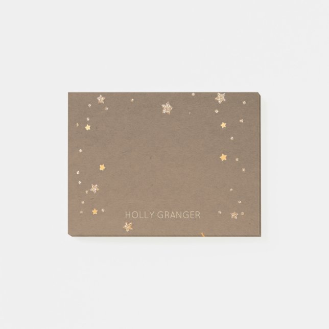 Rustikales Packpapier-Gold Browns Hat mit Post-it Klebezettel (Vorderseite)