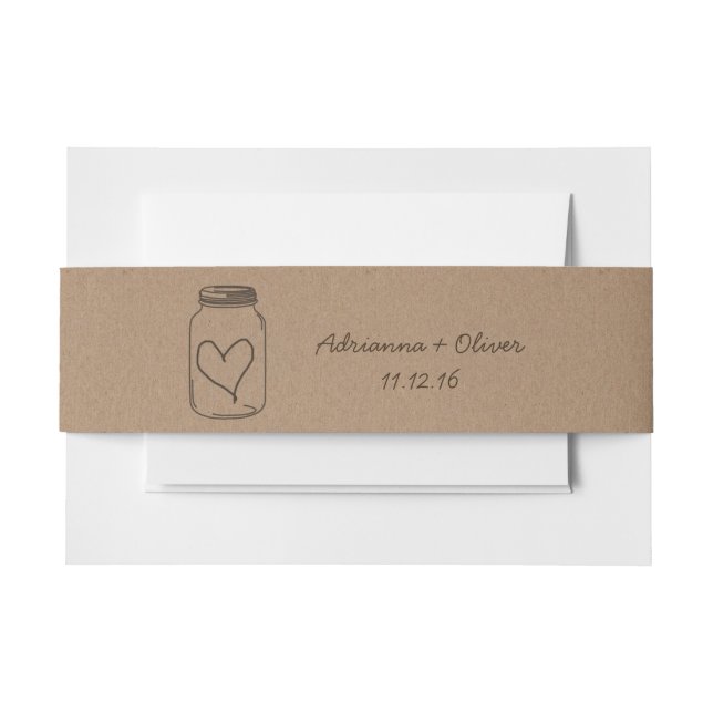 Rustikales Packpapier-Muster-Weckglas-Herz Browns Einladungsbanderole (Vorderseite Beispiel)