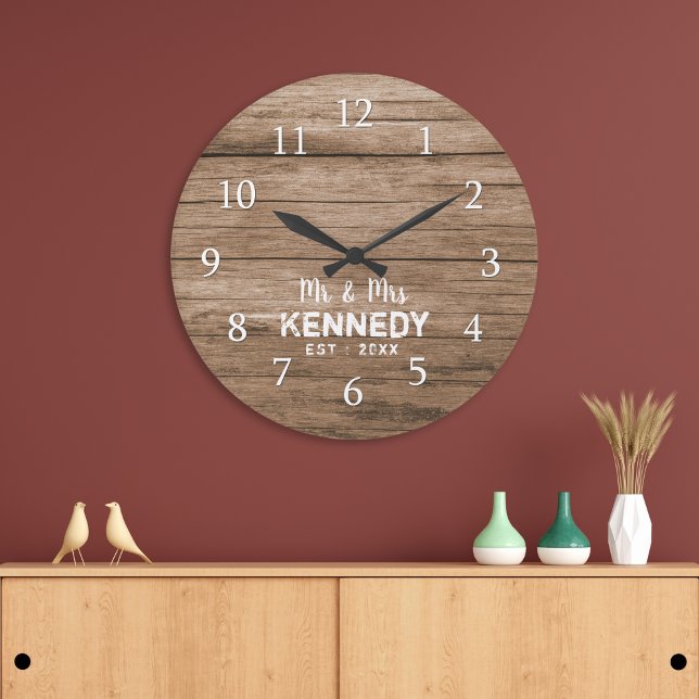 Rustikales Palettenholz Mr. und Mrs. Wedding Große Wanduhr (Rustic Pallet Wood Mr And Mrs Wedding Large Clock
)