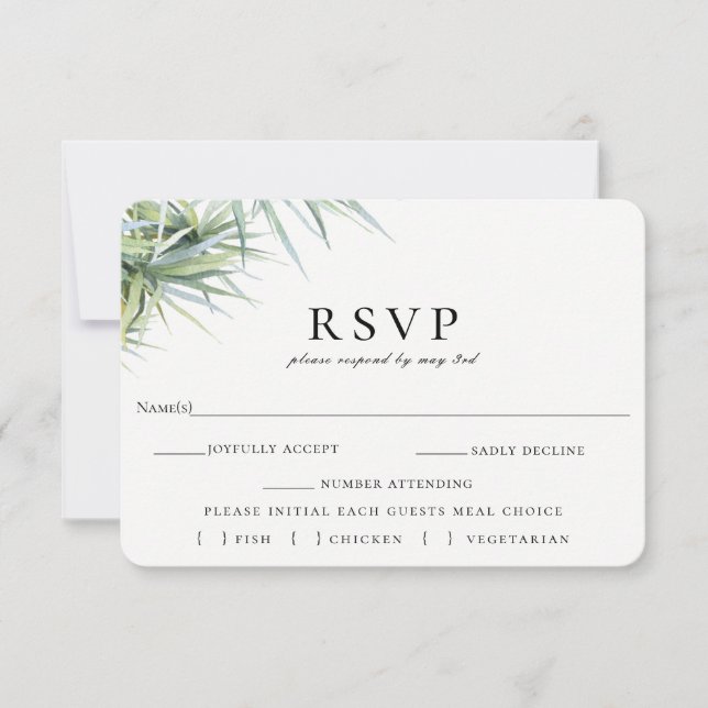 Rustikales Palmenblatt Hochzeit RSVP Wahlkarte (Vorderseite)