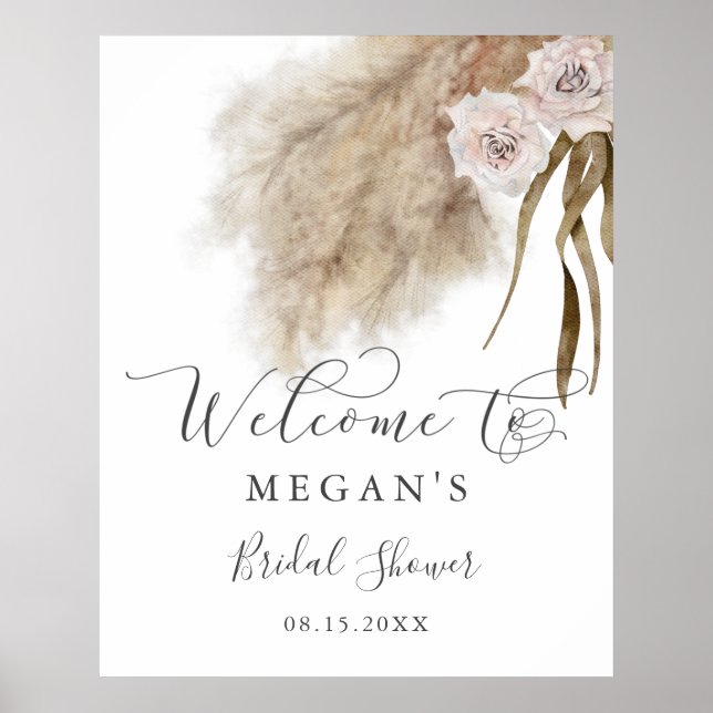 Rustikales Pampas Grass Brautparty Begrüßungszeich Poster (Vorne)
