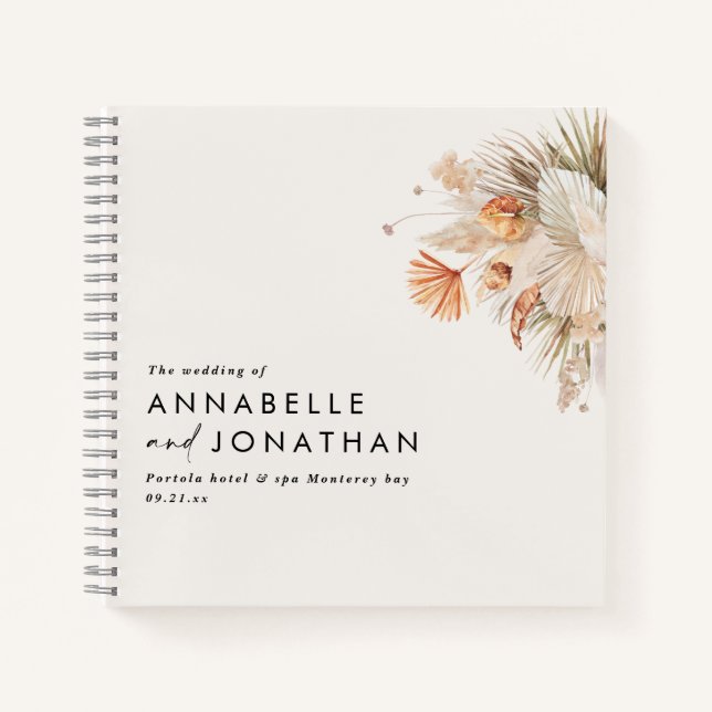 Rustikales Pampasgras florale die Hochzeit von Notizbuch (Vorderseite)