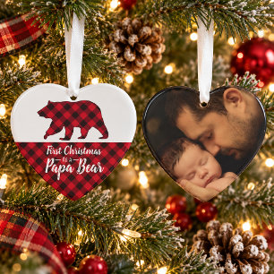 Rustikales Papa Bär Roter Büffel Karo Foto Ornament