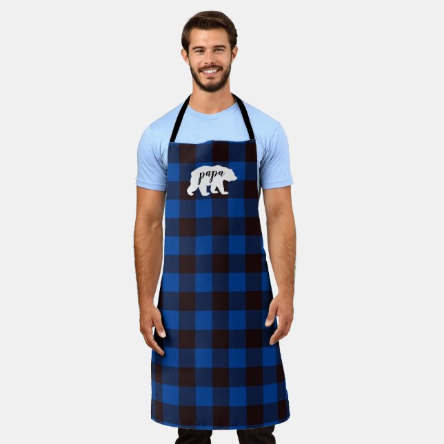 Rustikales Papa Bear Blue & Black Kariert Schürze (Getragen)
