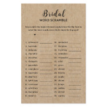 Rustikales Paper Brautparty Word Scramble Game
