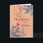 Rustikales Papier Aquarell Grandson Frohe Weihnach Karte<br><div class="desc">Frohe Weihnachten für Enkelkarte mit winterfarbenem Wasser,  Kardinal,  rustikalem Papiermuster und nachdenklichem Vers.</div>