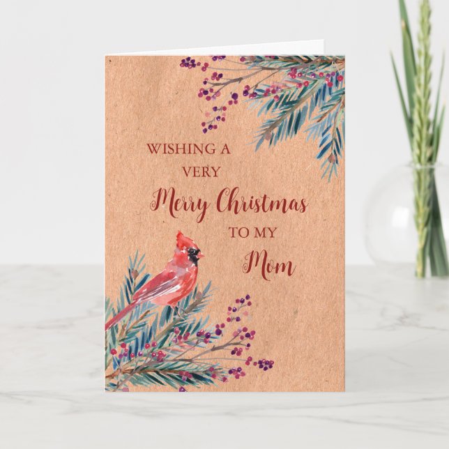 Rustikales Papier Aquarell Mama Frohe Weihnachten Karte (Vorderseite)