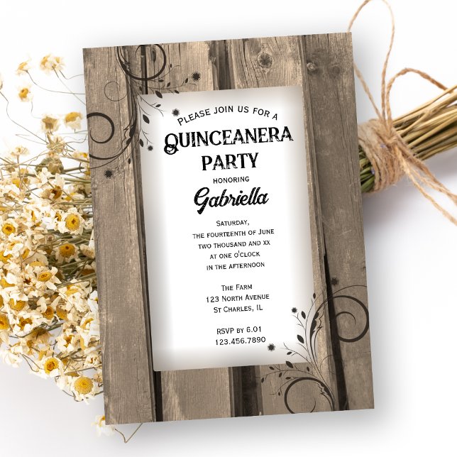 Rustikales Party aus Stallholz Quinceanera Einladung (Von Creator hochgeladen)