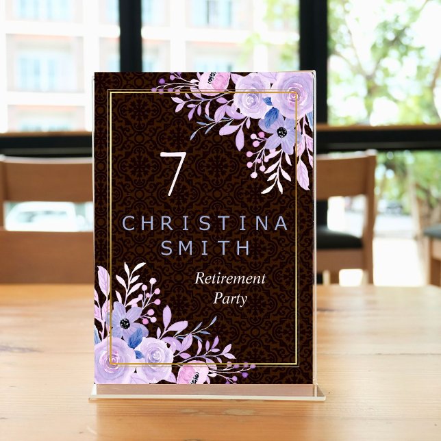 Rustikales Party für Blumenpastel Tischnummer (Rustic Floral Pastel Watercolor Retirement Party)