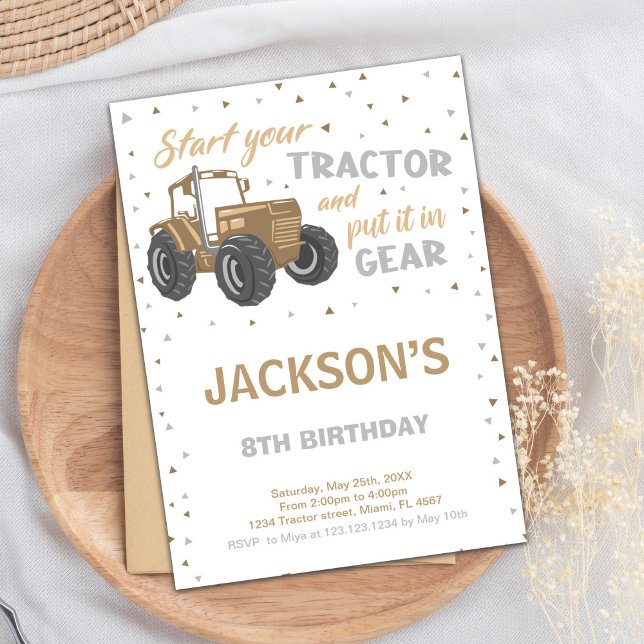Rustikales Party für Jungen Einladung (Brown Tractor Birthday Invitations)