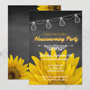 Rustikales Party Housewarming Sonnenblumen Tafel Einladung