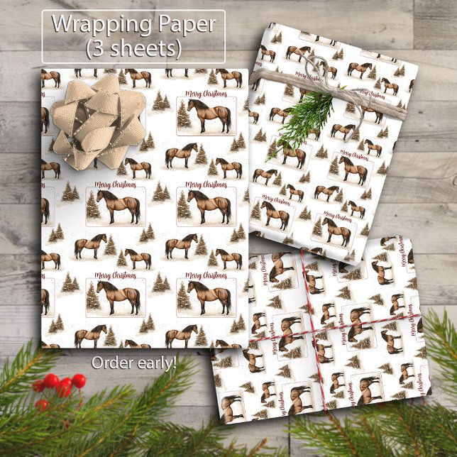 Rustikales Paso Fino Pferd Frohe Weihnachten Winte Geschenkpapier Set (Rustic Paso Fino Horse Merry Christmas Winter Wrapping Paper Sheets)